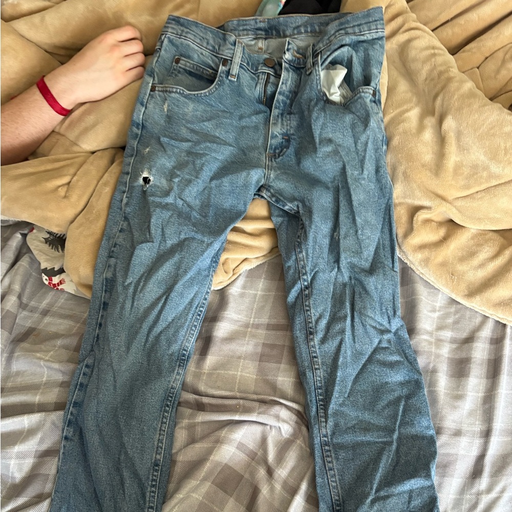 Wrangler Slim Fit Distressed Blue Jeans